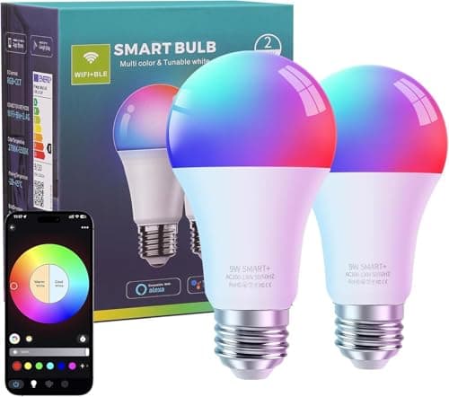 FRIDEKO HOME LED Smart Light Bulbs - Wi-Fi & Bluetooth Light Bulbs, Color Changing Light Bulb Compatible with Alexa and Google Assistant, A19 E26 RGBTW Light Bulb, 800LM (2 Pack) - Image 1