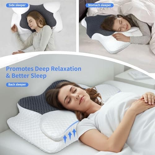 MargGona Cervical Neck Pillow for Pain Relief, Hollow Design Memory Foam Bed Pillow for Side & Back Sleepers, Ergonomic Orthopedic Bed Pillow with Adjustable Support (White with Black) - Thumbnail 3