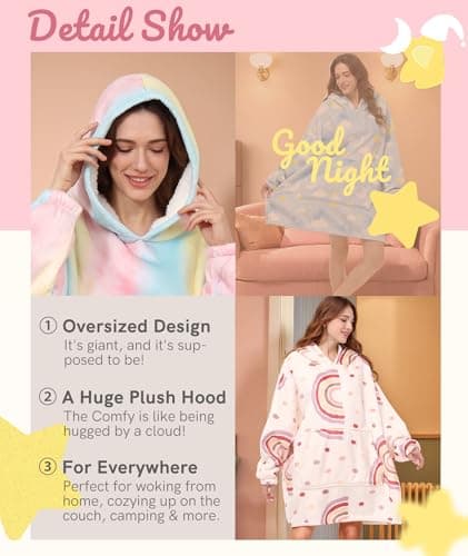POP CLOSETS Wearable Blanket Hoodie Oversized Sherpa Fleece Sweatshirt Blanket Winter Blanket Hoodie for Adult Cloud&Elephant - Thumbnail 5