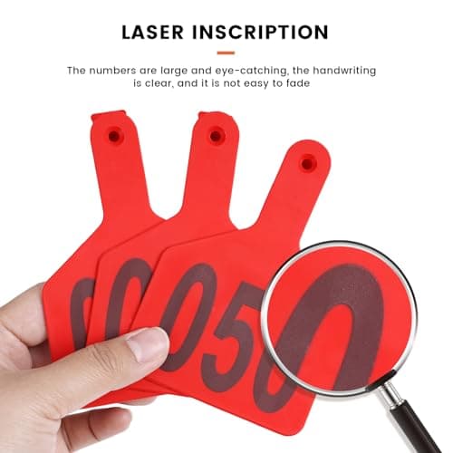Cattle Ear Tags with 001-050 Numbers Large 1-Piece Z Livestock Ear Tags for Cow Goat Sheep Pig Calves Dog,Animal ID Identification Tag 4.4"x 3",Red - Thumbnail 5