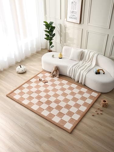 Hakuna Matte CloudSoft Baby Play Mat for Floor 60" x 80" Squares – Coral Velvet Memory Foam Rug for Crawling & Cozy Play – Non-Slip, Water-Resistant, Easy-Care Tummy Time Mat, Playmat for Playpen