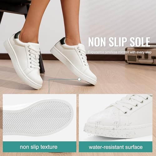 Vepose Women's White Walking Casual Sneakers, Dressy Arch Support Comfortable Low Top Tennis Lace up 8003 Shoes, Size 7M US, (CJY8003 White Black 07) - Thumbnail 4