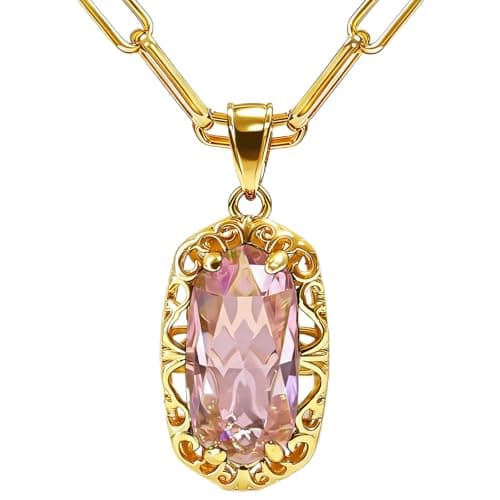 Anranyo 18K Chunky Gold Necklace for Women Trendy, Pink Birthstone Necklace, Hypoallergenic, Non Tarnish, Minimalist, Birthday Day Gifts for Wife Daughter Sister Girlfriend - Image 1