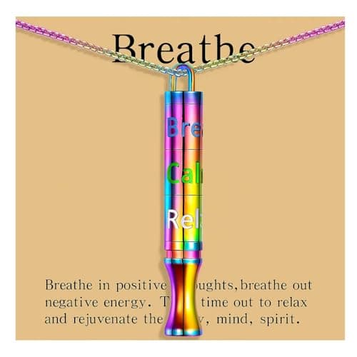 Fidget Necklace with Spinning Calm, Breathe, Relax Charms - Sensory Anxiety Relief & Deep Breathing Aid Stainless Steel Necklaces for Women Men (Rainbow) - Image 1