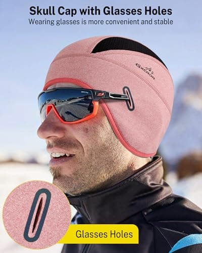 GXCROR Winter Helmet Liner Skull Cap, Fleece Lined Warm Cycling Cap with Glasses Holes, Thermal Hat Beanie for Men Women Pink - Thumbnail 3