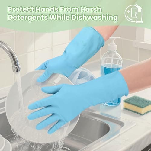 Jsocoah Rubber Kitchen Dishwashing Gloves, 5 Pairs Eusable Cleaning Gloves For Washing Dishes, Bathroom, Pet care, Garden Non-Slip Durable Rubber Gloves For Daily Use (Medium) - Thumbnail 5