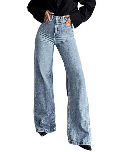 Flvsun Tall Jeans for Women 30"/32" Inseam Extral Long Denim Pants Straight Leg Jeans High Rise Classic Fit for Tall Ladies Light Blue XL - Image 1