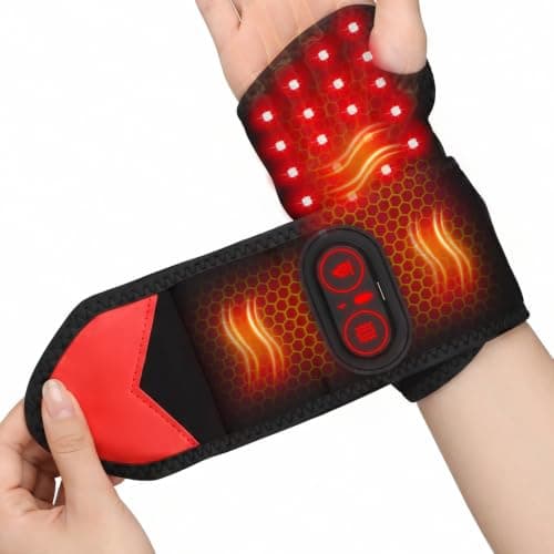 Voluart Carpal Tunnel Wrist Brace Heating Pad, Red Light Therapy for Hands 36 LED, Hand Massager with Heat, Cordless Heated Wrist Wrap 660-850nm, 3 Heat & Vibration Levels for Relief & Relax, Black