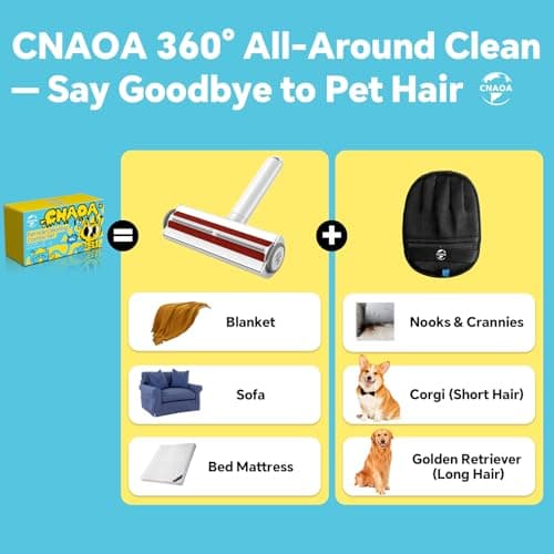 CNAOA Pet Hair Removal Set, Roller Pet Hair Remover, Pet Hair Removal Glove for Dogs & Cats, Pet Fur Remover for Clothing, Couch, Carpet, Car Seat, Pet Hair Removal Tool -I White - Thumbnail 3