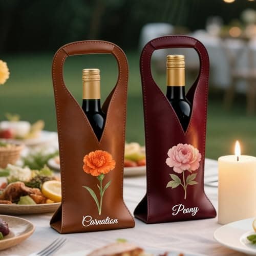 NYLGOXITK Personalized Leather Wine Tote Bag – Custom Name & Birth Flower Wine Bottle Holder, Elegant Reusable Wine Carrier for Birthday, Anniversary, Wedding & Holiday Gifts - Thumbnail 5