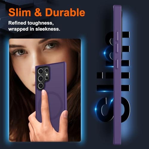 TISOOG Strong Magnetic for Galaxy S24 Ultra Case, [Compatible with Magsafe] [Military Grade Drop Tested] Protective Translucent Matte Slim Case for S24 Ultra 6.8 inch,Deep Purple - Thumbnail 6