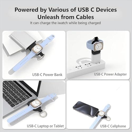 XJPOEFY Portable Charger for Apple Watch,Built-in USB C Wireless iWatch Charger with 1200mAh,Compact Keychain Travel Essential,Magnetic Fast Charging for 11/10/9/8/7/6/5/4/3/2/1/SE/Ultra 3/2/Ultra - Thumbnail 4