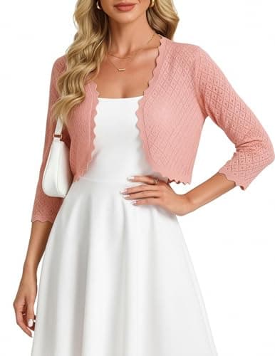GRACE KARIN 3/4 Sleeve Cardigan for Women Lightweight Summer Sweater Open Front Knit Bolero Shrugs for Dresses(Pink,2XL) - Image 1