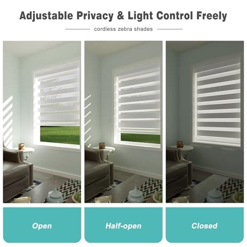 Changshade Cordless Zebra Blinds for Windows, Modern Dual Layer Zebra Blinds with Light Filtering & Privacy Control,Easy Install Zebra Blinds for Indoor Windows,（37" W×72" H,White） - Thumbnail 5
