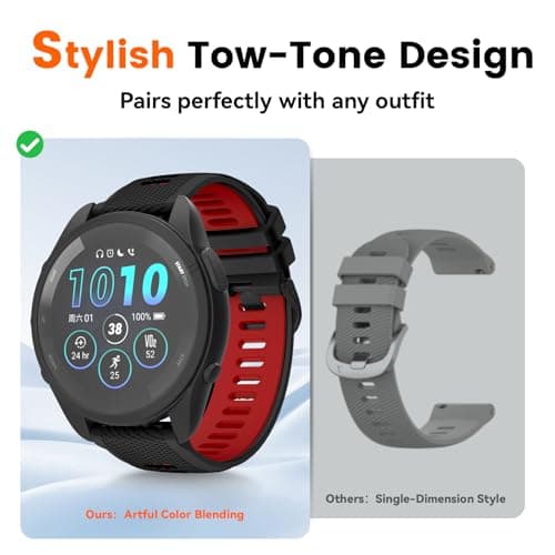 Velocarer Watch Band for Garmin Forerunner 265/Forerunner 255/Vivoactive 4/Venu 3/Venu 2, 22mm Quick Release Silicone Sport Bands, Black & Red - Thumbnail 4