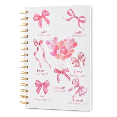 Russel Molly Bible Journal for Women, Christian Prayer Journal Pink Notebook Gifts for Teen Girls, Bible Study Supplies, Coquette Preppy Bows Cute Church Faith Journaling Hardcover Spiral Notebook 5.7 X 8.3"(160 Pages) - Image 1