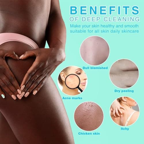 UJFQBH 3 Pieces African exfoliating net African Net Long Net Bath Sponge Exfoliating Shower Body Scrubber Back Scrubber Skin Smoother,Great for Daily Use (Pink, Blue, Green) - Thumbnail 5