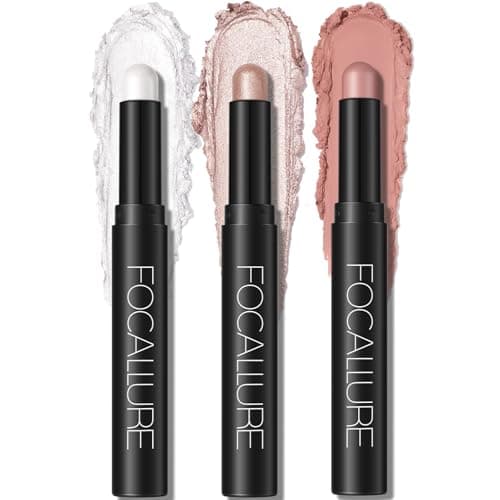 FOCALLURE 3 Pcs Cream Eyeshadow Stick,Shimmer Eyeshadow Pencil Crayon,High Pigmented Crease-proof Eye Shadow Brightener Sets,Long Lasting Eye Shadow Highlighter Stick Make up (Pink Champagne)
