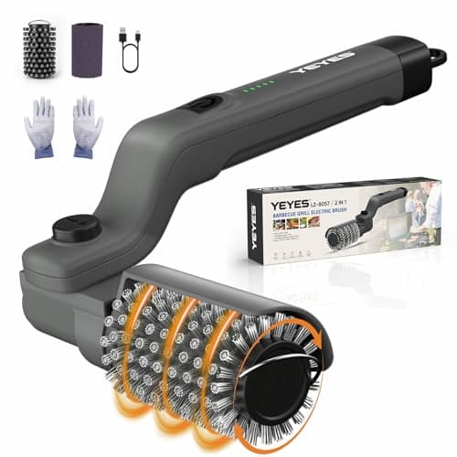 YEYES Electric Grill Brush for Outdoor Grill - Cordless Rechargeable BBQ Cleaner with 7-Angle Adjustable Head, 2600mAh Power Rotary Grill Cleaning Brush for Gas Charcoal Grates (Gray)