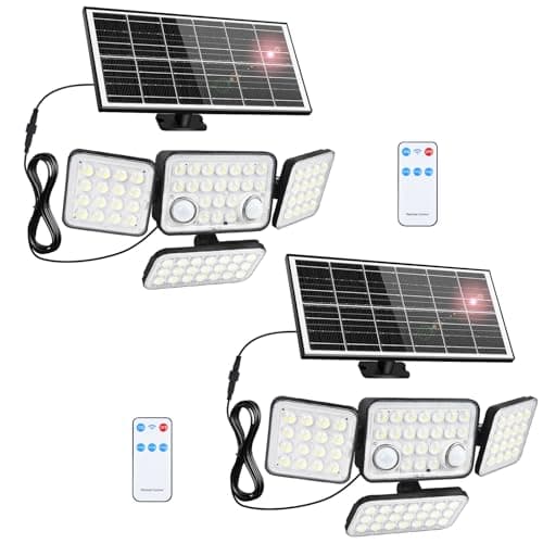 Aialun 2Pack Solar Lights Outdoor Motion Sensor 3600LM 5000mAh Battery,Bright 8500K 292 LEDs 4 Heads Solar Security Flood Lights Waterproof IP65,Remote Control,3 Modes for Backyard,Garage,Patio - Image 1