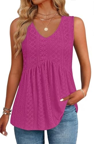 GKBK Womens Babydoll Tank Tops 2026 V Neck Sleeveless Tank Tops Flowy Peplum Tops for Women Dressy Spring Summer Fashion Outfits Trendy Hot Pink - Image 1