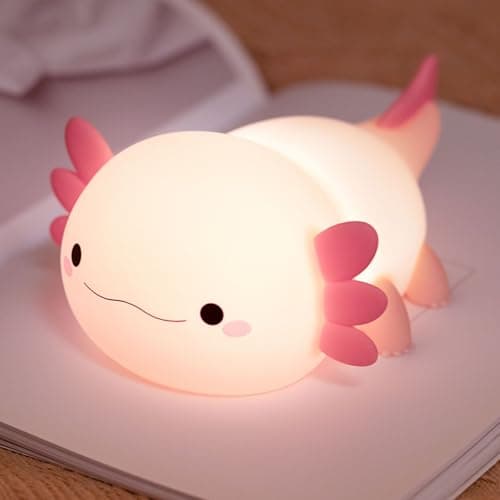 HAPPYBAG Axolotl Night Light,Cute Axolotl lamp Gifts for Kids,Dimmable Silicone Animal Nursery Night Light,Kawaii Rechargeable Bedside Touch Lamp,Room Decor Axolotl Light - Image 1