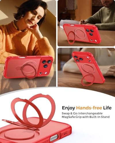 MOCCA Design for iPhone 17 Pro Max Case, Compatible with Magsafe [Premium Invisible Magnetic Ring Stand] [Military Drop Protection] Full Camera Guard Translucent Matte Slim Phone Cover 6.9",Red - Thumbnail 4