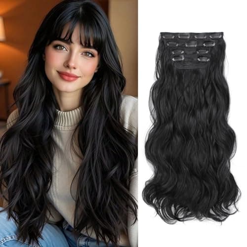 MEZIRU Clip in Hair Extensions 20 Inches 4 Pcs Synthetic Hair Extensions Clip in Wavy Clip in Extensions Full Head Double Weft Natural Hair Extensions 20 Inch (Natural Balck) - Image 1