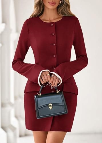 Lazysmile Women's Casual Dresses Long Sleeve Boat Neck Button Down Bodycon Mini Fall Party Club Cocktail Dresses for Women Wine Red - Thumbnail 4