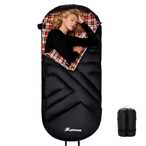 Cotton Flannel Sleeping Bag for Adults,4 Season Extra Big&Tall XXL Portable Sleeping Bag for Winter Cold Weather,Camping SleepingBag with Compression Sack,Hiking Backpacking, Indoor Outdoor - Image 1
