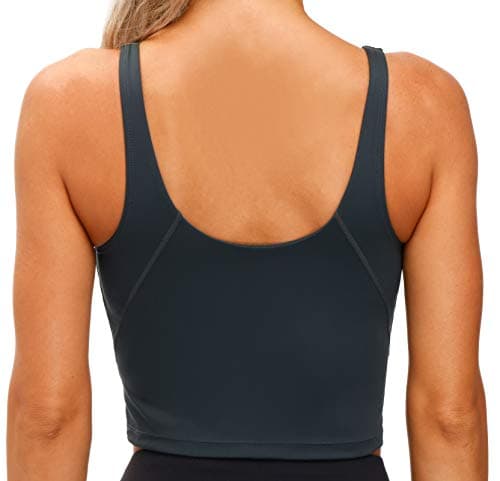 Women’s Longline Sports Bra Wirefree Padded Medium Support Yoga Bras Gym Running Workout Tank Tops (Charcoal Grey, X-Small) - Thumbnail 3