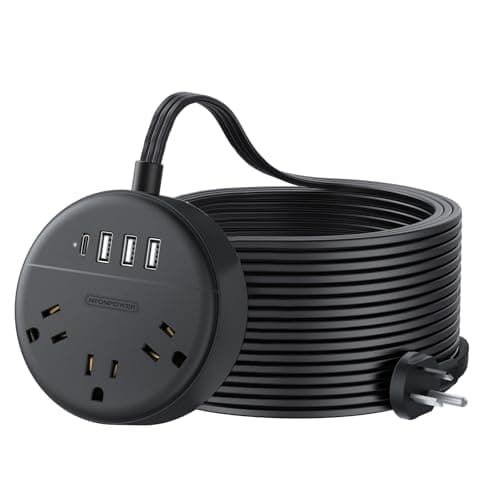 Extension Cord 25 ft, NTONPOWER Flat Plug Power Strip with USB, 3 Outlet 2 USB Desktop Charging Station, Wall Mount Power Strip for Home Office, Black - Image 1