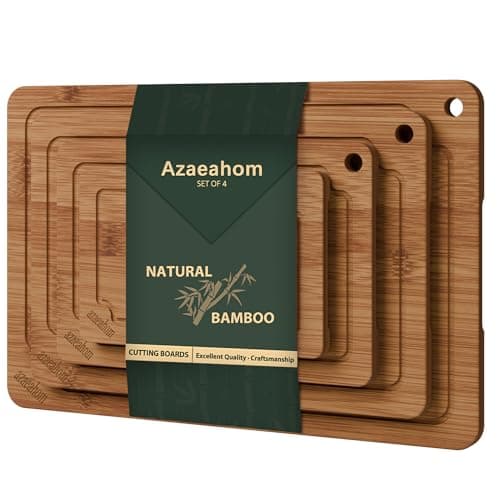 Bamboo Cutting Boards for Kitchen, Wood Cutting Board Set with Juice Grooves & Built-in Handles, Easy Storage & Clean Chopping Board for Meat, Vegetables, Fruit(4 Pcs) - Image 1