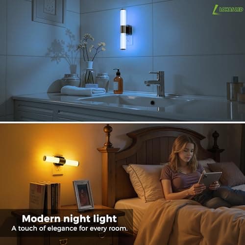 L LOHAS LED Night Lights Plug into Wall, RGB Color Changing Night Light for kids, Acrylic Rotating Nightlight Dimmable with Light Sensor, for Bedroom Bathroom Hallway Children Christmas Party, 1 Pack - Thumbnail 4