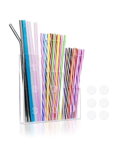 8" Acrylic Straw Holder for Cabinet Door – Wall Mounted Straw Organizer with Height Dividers, Adhesive Kitchen Accessories Storage Rack for Inside Cabinet or Cupboard Door - Image 1