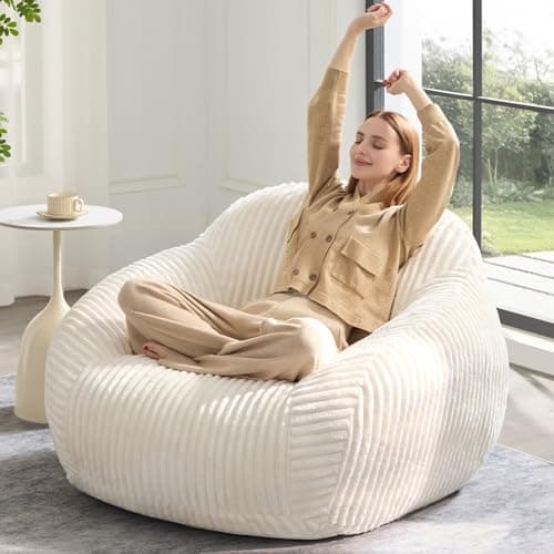 HUGHEAVEN Giant Bean Bag Chair for Adults & Kids, Comfy Big Bean Bag Couch with Armrests, Cozy Large Reading Chair with Back Support, Oversized Sofa for Bedroom, Living Room or Lounge, Beige - Image 1