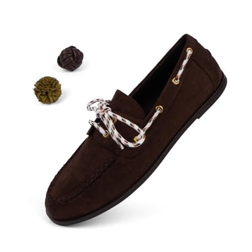 QIY ChocolateSuede Womens Flat Loafers Pumps for Women Lace Up Detachable Decorative Fringe Ball Loafers Business Formal Work Shoes Size 10 - Image 1