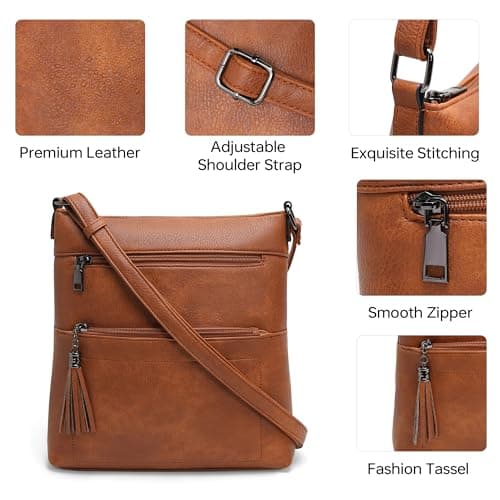 Kiss Sea Womens Crossbody Purse, Multi Pocket Casual Crossbody Bag with Tassel for Travel - Brown - Thumbnail 5