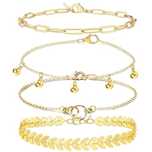 Alegend Bracelets Sets 14K Gold Plated Stackable Boho-Chic Layered Design Leaf-Shaped Links Casual Elegance Jewelry - Image 1