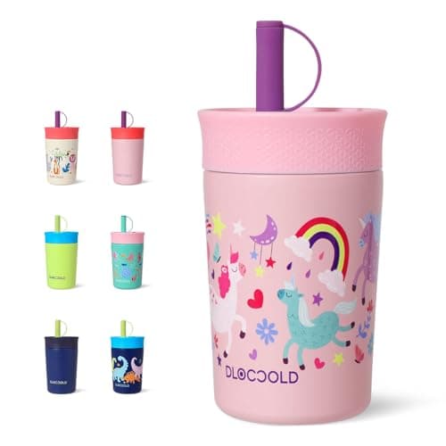 DLOCCOLD 12 oz Insulated Stainless Steel Straw Tumbler, Reusable Sippy Cup With Leak-Proof Spill Resistant Flexible Straw Lid, Cups, Easy to Clean, Water Bottle, Great for Travel, Home - Image 1