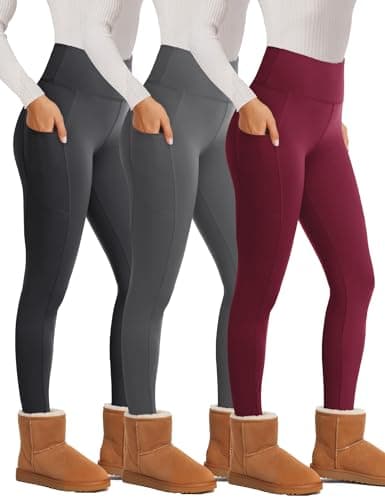 Showitty 3 Pack Fleece Lined Leggings Women with Pockets - High Waisted Plus Size Winter Thermal Yoga Pants (S-5XL) - Image 1