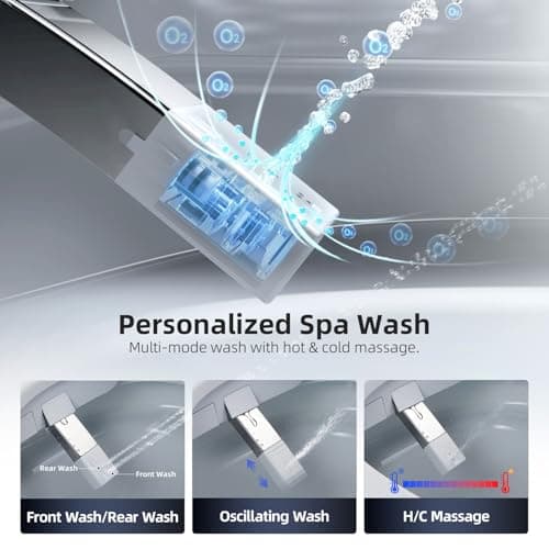 RekeSmt Smart Toilet with Built-in Tank and Pump - Foot Sensor Open Lid & Seat, Automatic Flush Bidet Toilet, Elongated One Piece Electric Toilet with Heated Seat, Instant Warm Water, Air Dryer - Thumbnail 3