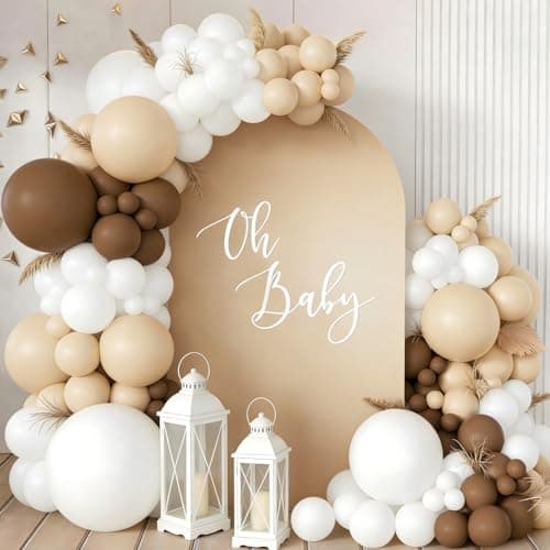 160Pcs Boho Brown White Nude Balloon Garland Arch Kit Dark Brown Nude Tan White Latex Balloons for Neutral Bear Baby Shower Birthday Party Decorations - Thumbnail 5