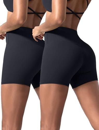 voenxe Women Workout Shorts,High Waisted Yoga Biker Short,Spandex No Front Seam Sports Gym Running Exercise Soft Short,2 Pack Black - Image 1