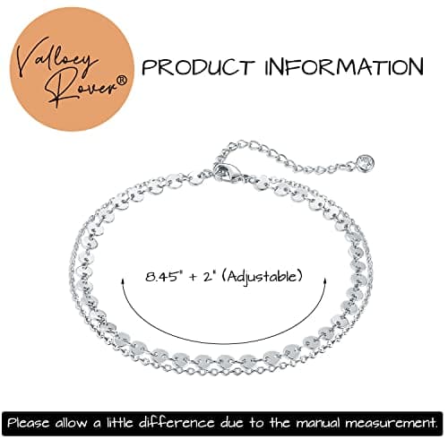Valloey Rover Women Handmade Dainty Anklet Silver 14K Gold Plated Bead Boho Beach Rhinestone Foot Chain Adjustable Ankle Bracelet for Women - Thumbnail 6