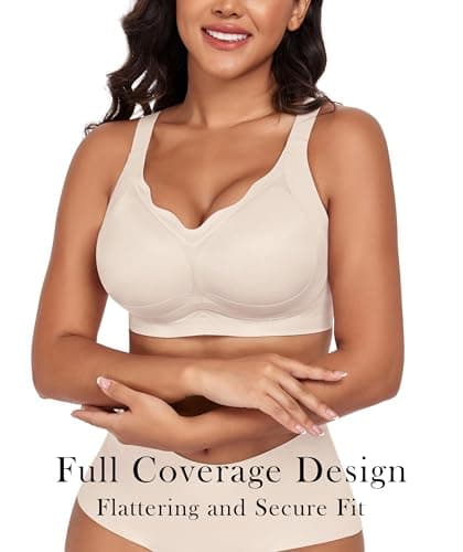 SHIJIALI Womens Wireless Bra Supportive Seamless Bras Full Coverage Push Up Comfortable No Underwire Tshirt Bras Nude - Thumbnail 4
