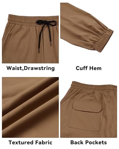 DISLANBO Mens Jogger Pants Casual Lightweight Cargo Pants Drawstring Elastic Waist Tapered Leg Pants with Pockets Coffee S - Thumbnail 4