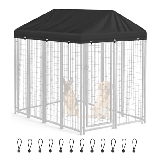 Colewin Outdoor Dog Kennel Cover,Waterproof 8'x4' Kennel Cover Sun Shade,420D Oxford Fabric Top Dog Kennels Covers Large Replaceable(Black,Frame NOT Included) - Image 1