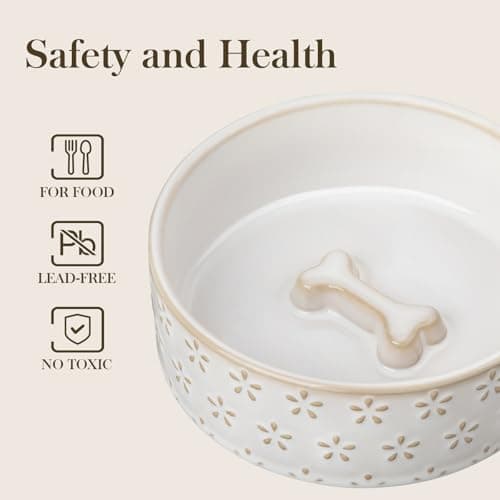 MALACASA Ceramic Dog Food Bowl, 1.5 Cups or 14oz Dog Food Water Dish for Small Breeds, Cats Pet Bowl Dishwasher & Microwave Safe, Five-Leaf Grass, Series Lydia - Thumbnail 4