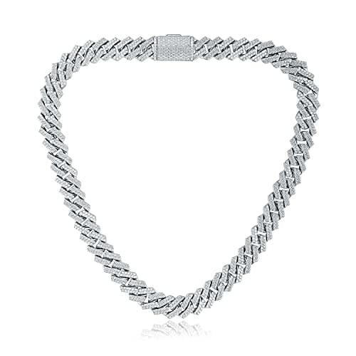 Gemsme Full Iced Out Cubic Zirconia Cuban Link Chain Hip Hop 18K White Gold Plated Miami Cuban Link Chain Necklace for Men Women (22 Inch) - Image 1